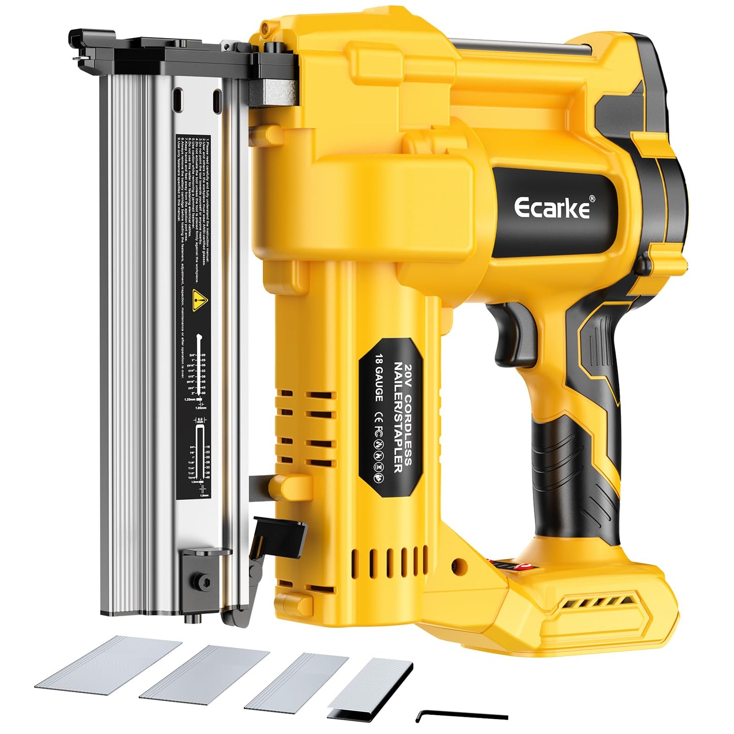 Ecarke Cordless 2" Brad Nailer Compatible with DeWalt 20V Battery(Tool only), 2 in 1 Electric Nail Gun Staple Gun with 18GA Nails, Power Nail Gun for Trim Wood Crafting Home Carpentry, 7.2LBS