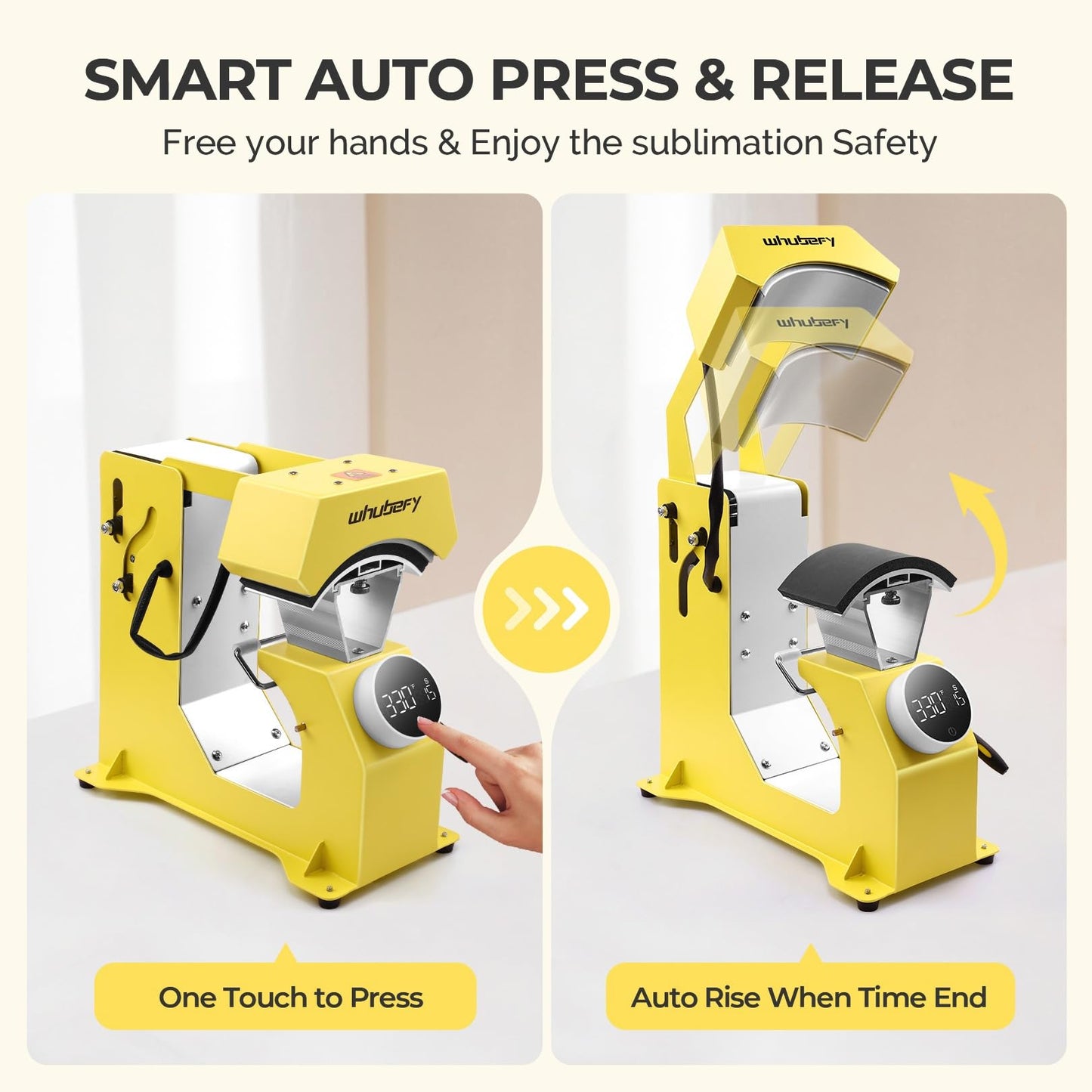 Whubefy 3-in-1 Auto Hat Heat Press Machine for Caps w/3pcs Interchangeable Platens, Automatic Release & Press, Knob-Style Digital Control for Hats T-Shirts Bags HTV and Sublimation Projects