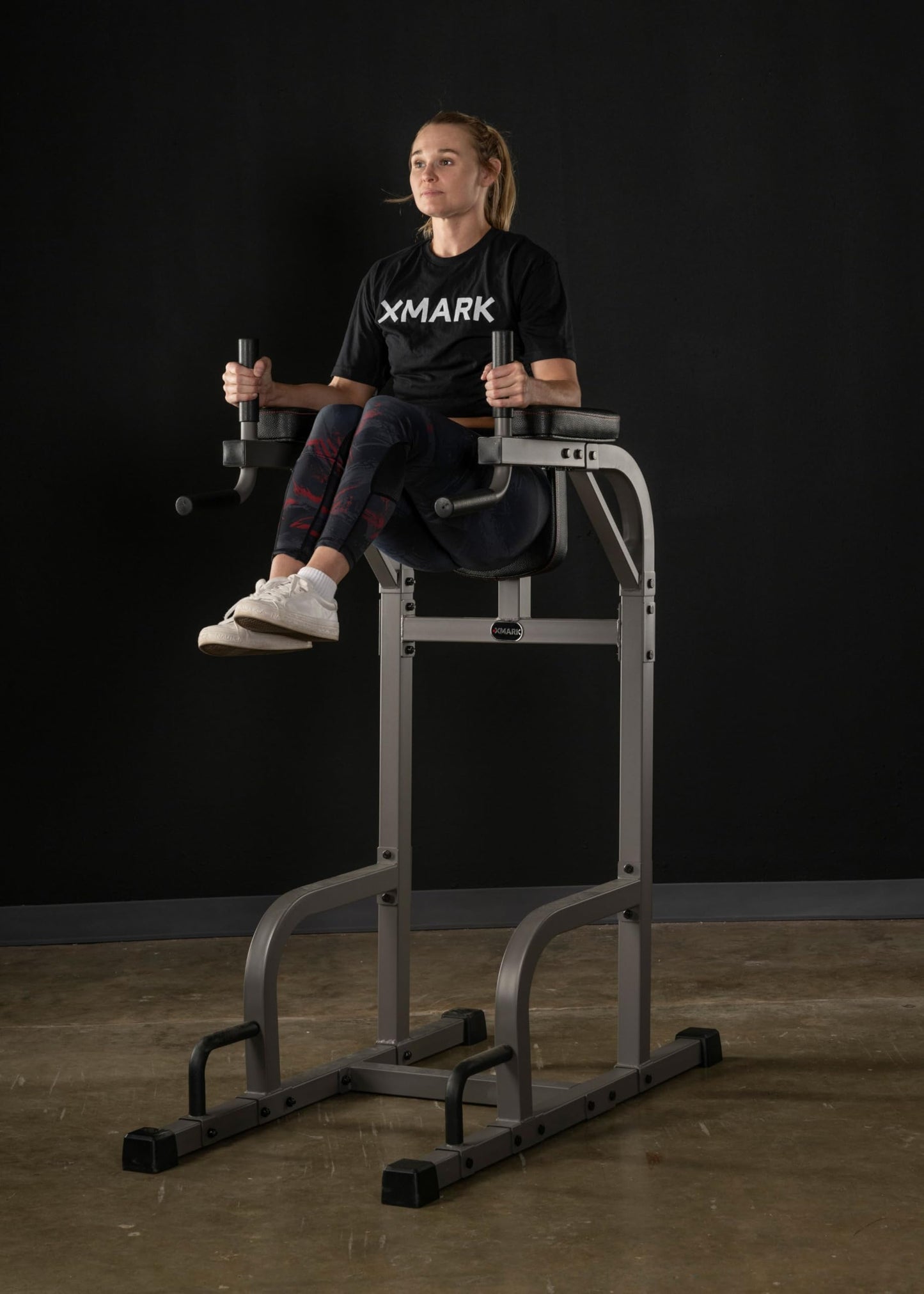 XMARK Captain's Chair with Dip Stand and Push Up Station, Commercial Vertical Knee Raise, Dip Station and Pushup Stand (Black)