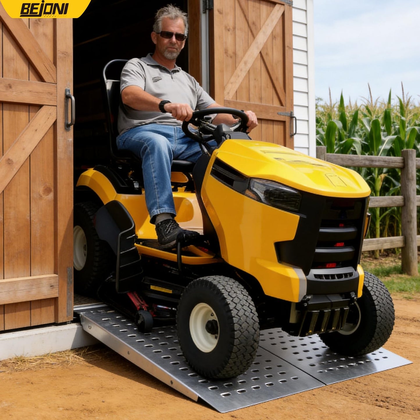 BEJONI Shed Ramp for Riding Mower, 29''L x48''W, 2200 lbs Capacity, Elliptical Hole Shed Ramp for Doorways, Handicap Loading Ramp for Riding Mower, Garages, Barns, ATV, Lawnmower, Golf Cart, 2 Pcs