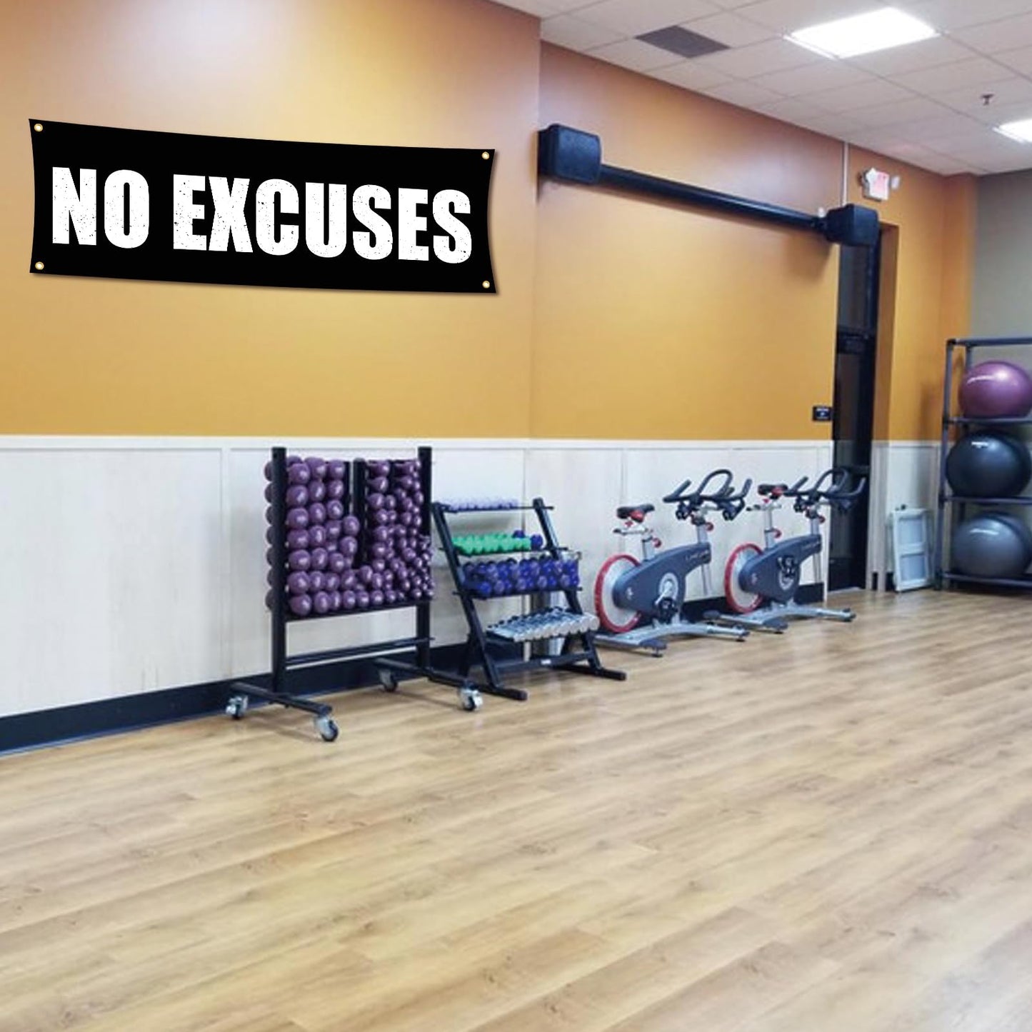 Motivational Gym Flag Banner - No Excuses - 72x24 Inches Home & Garage Gym Wall Decor with 4 Brass Grommets for Easy Hanging