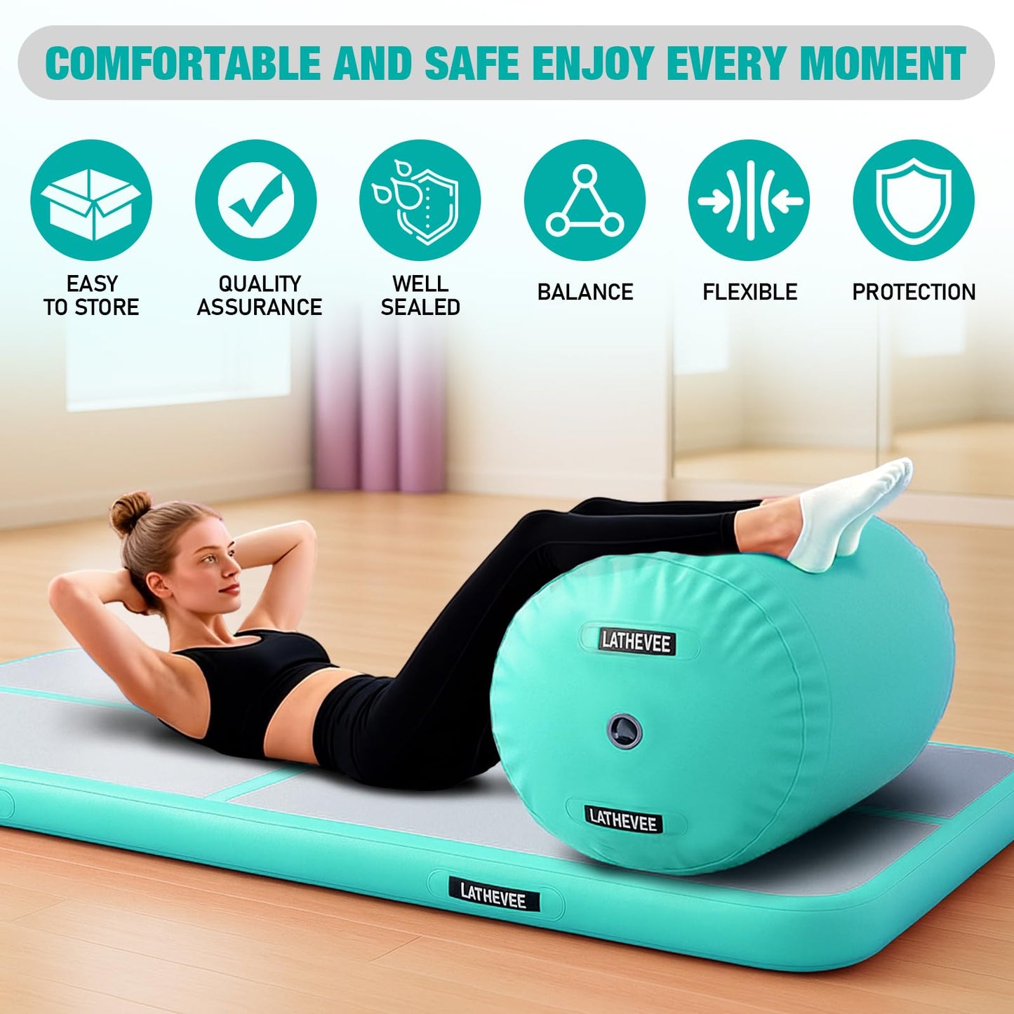 Inflatable Gymnastics Mat 10ft/13ft/ Air Training Mats+Gymnastics Barrel,4/6 inThickness Tumble Track Mat Inflatable Floor Mats with Air Pump for Tumble Gym Training Cheerleading Yoga Home Outdoor
