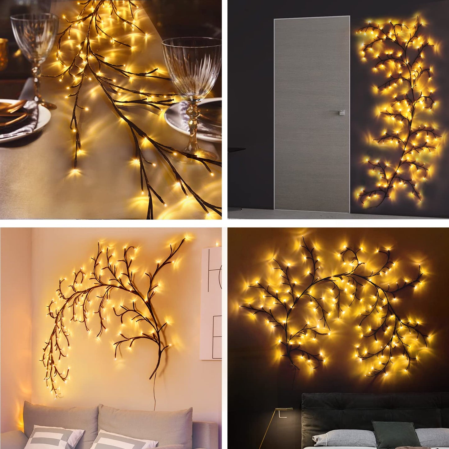 THKFUL Enchanted Willow Vine Lights with Remote, 8FT Willow Vine Tree Branch Lights Christmas Artificial Plants Tree Branches Light,144 LEDs Lighted Twig Vine Plug in for Room Home Outdoor(1PCS)