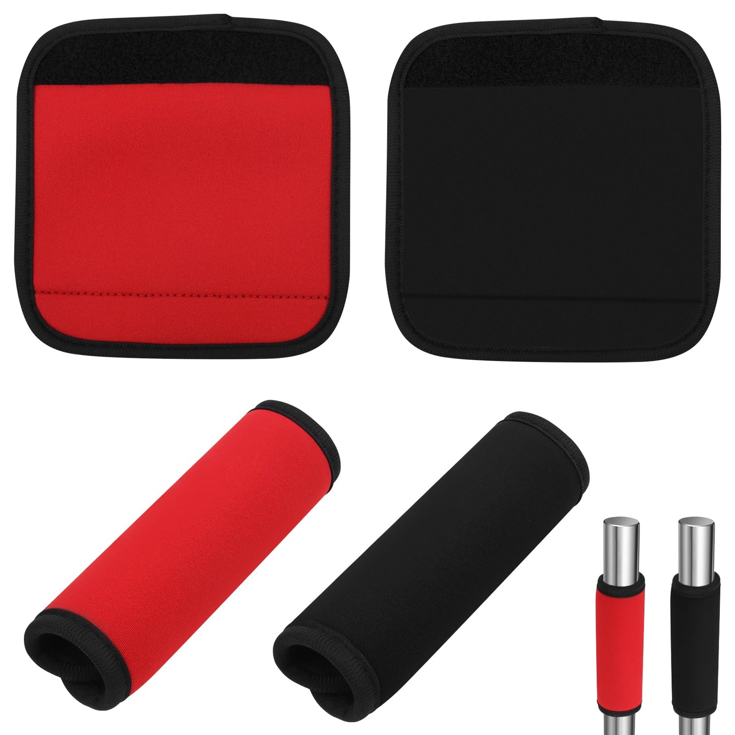 4 Pack Barbell Grips Pad, 2 Red 2 Black Dumbbell Handle Grips Barbell Grips for Weightlifting, Non-Slip Bar Wrap Cushion for Home Gym Fitness, Protective Pads Grip for Pull Up Bar, Horizontal Bar, Deadlift