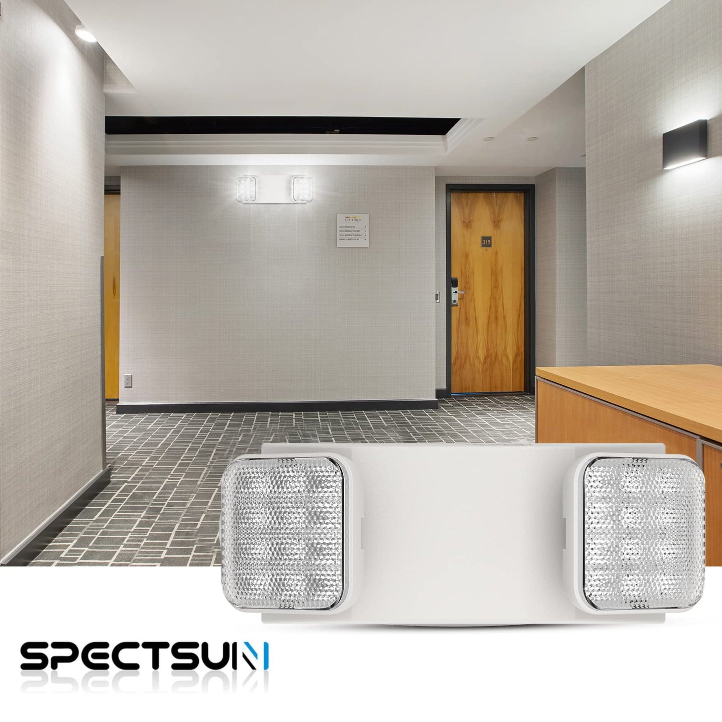 Spectsun Lighting 1 Pack Commercial Emergency Light with Battery Backup, Emergency Lights for Business-Hard Wired, UL 924 Certified,AC 120/277V,Two Head Adjustable LED Emergency Lighting.