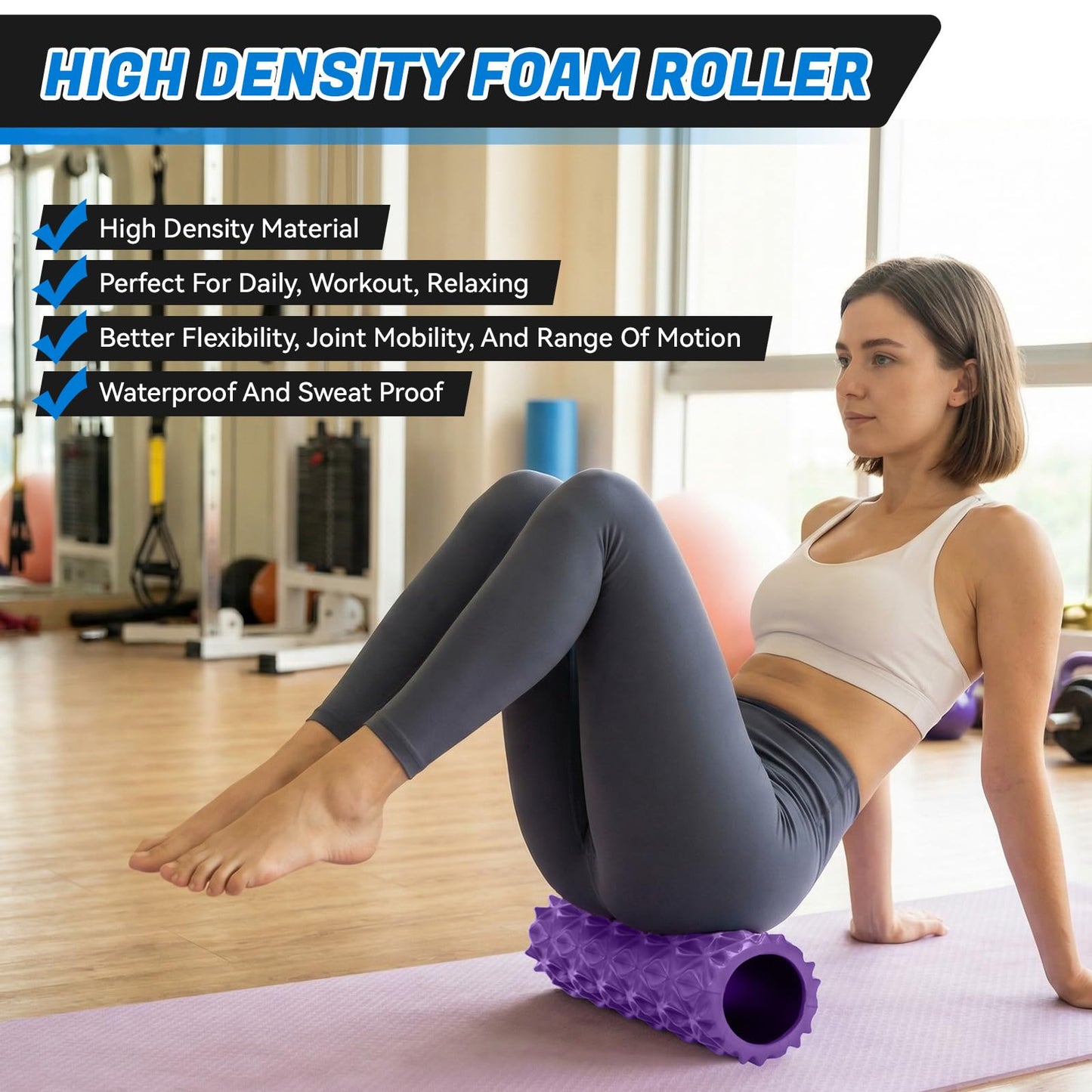 JOYVANTAGE Foam Roller High Density Deep Tissue Massager for Muscle Massage Myofascial Trigger Point Release Improves Mobility Massage of The Back and Leg Muscles - 15" (Purple)