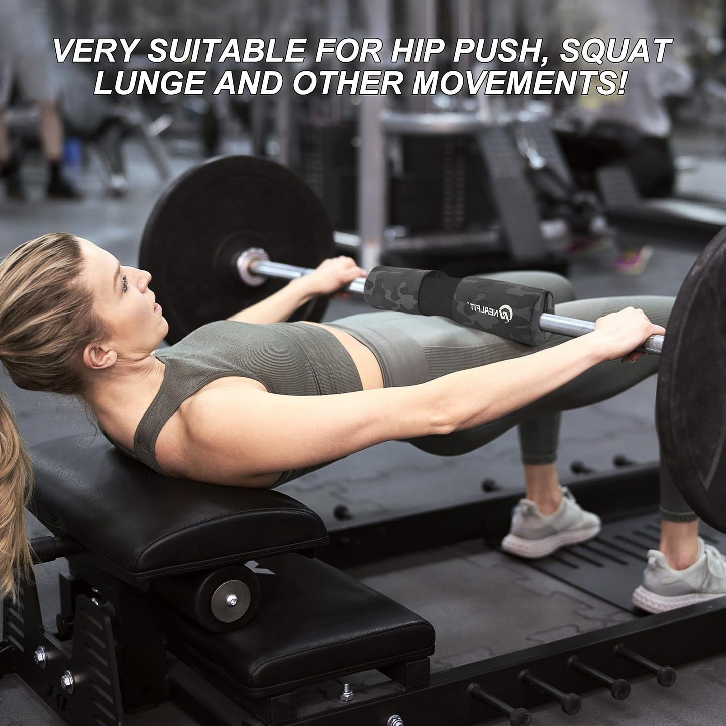 NEALFIT Barbell Squat Pad with Thick Nylon Padding, Hip Thrust Pad for Squats, Lunges, Neck Shoulder Squat Pad for Olympic or Standard Bars (Camo)