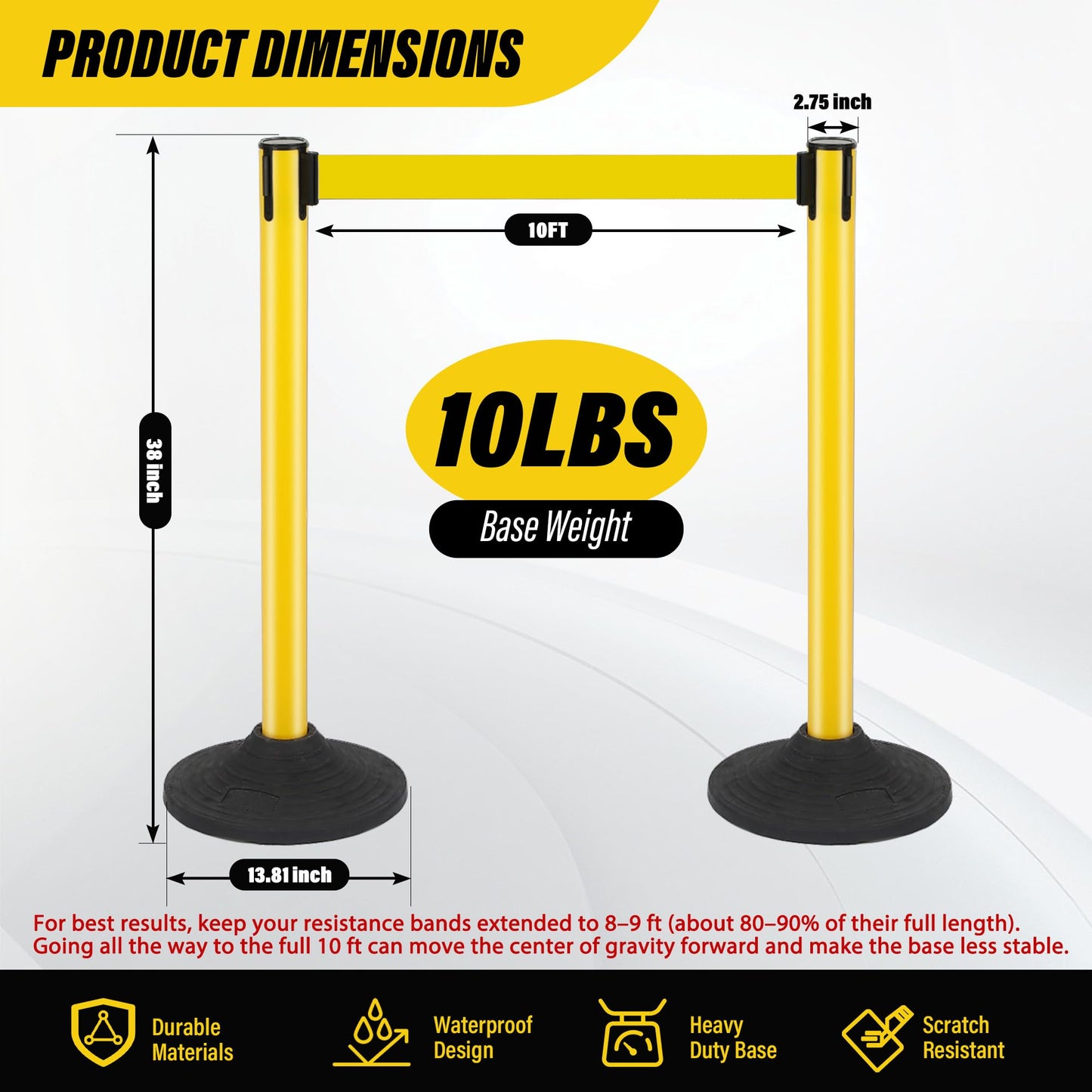 STARSIGNS 6 Pack Crowd Control Barriers - Weighted Base Stanchions with 10 Feet Retractable Belts Yellow Stanchion Posts Set for Retail, Banks, Public Spaces