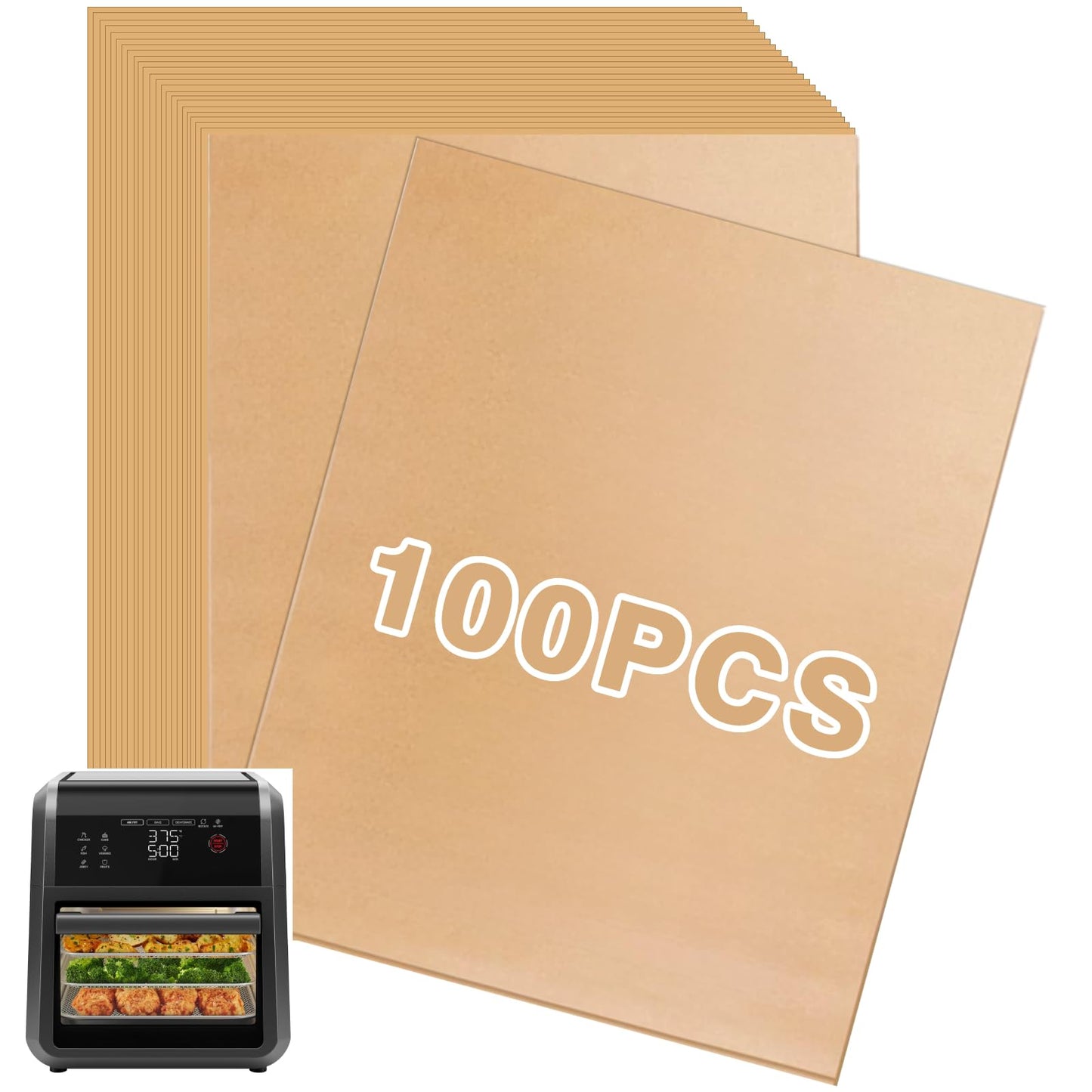 Air Fryer Liners Disposable, 100Pcs Parchment Paper Compatible with Chefman 12-Quart Air Fryer Oven with Digital Timer, Unbleached Parchment Paper Sheets for Chefman 12-Quart Air Fryer