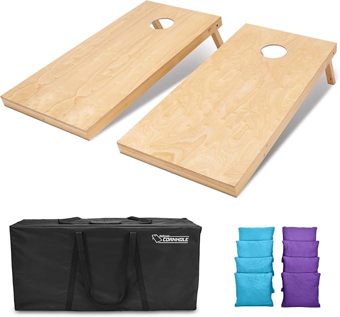 GoSports Regulation Size Wooden Cornhole Set with Natural Wood Finish - Includes Carrying Case