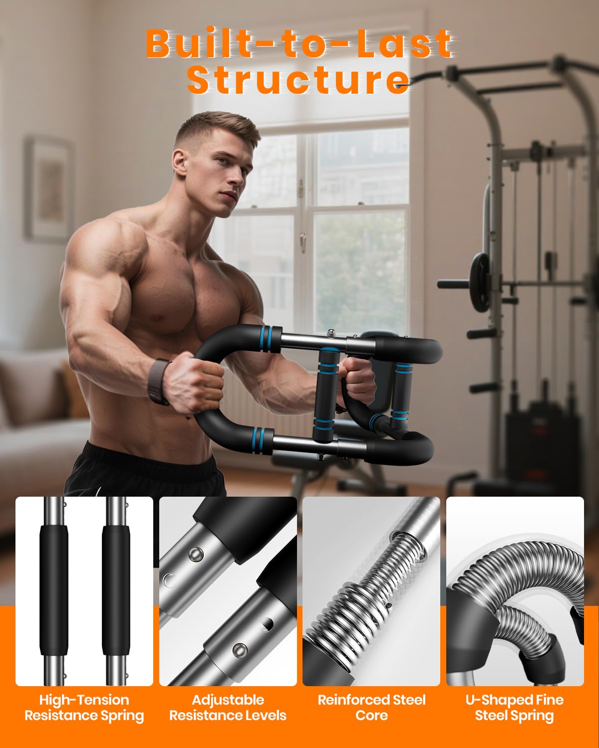 Upgraded Twister Arm Trainer, Adjustable Chest Workout Equipment, Portable Arm Exerciser for Upper Body Strength Training, Detachable Power Twister Bar for Home Gym Fitness (Blue 30-90 lbs)
