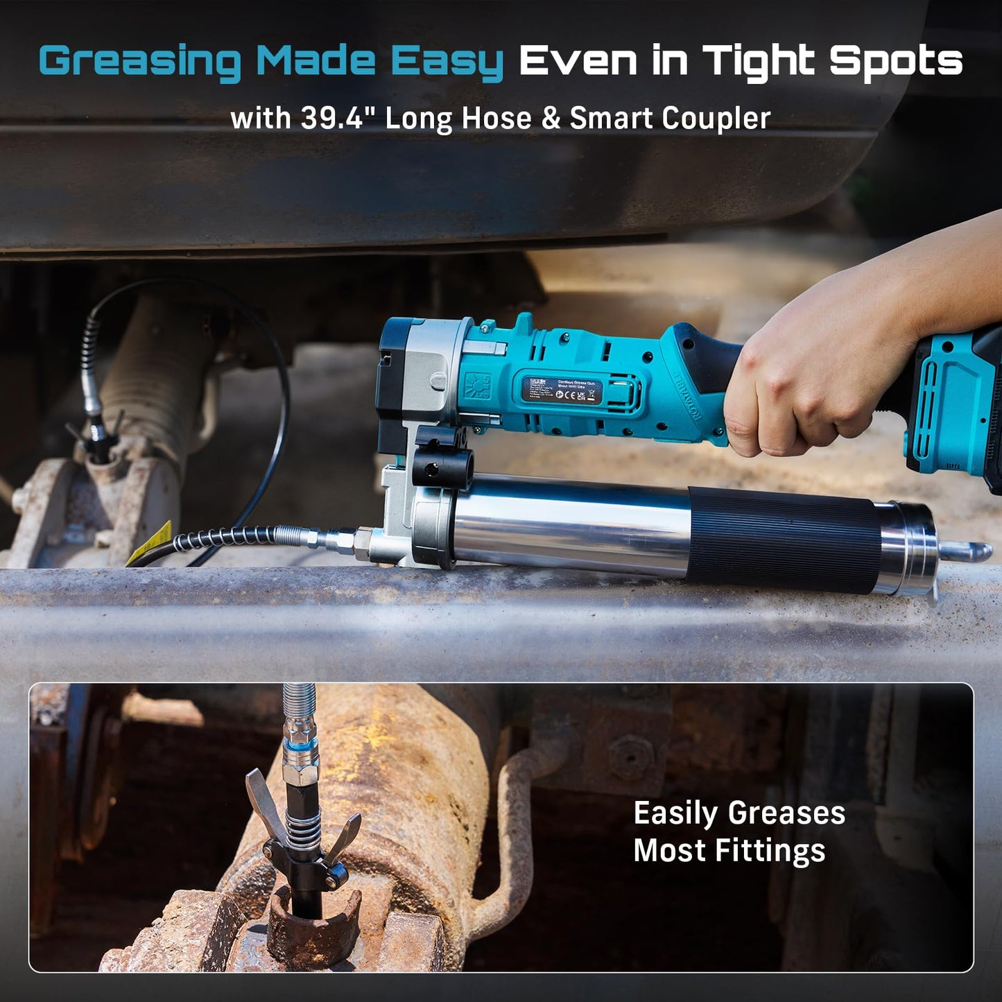 Seesii 2-in-1 Electric Grease Gun Kit – 12,000 PSI, 5.3 oz/min High-Flow, Cordless Design, Includes 2×2.0Ah Batteries, LED Light & 39.4” Flexible Hose, Perfect for Cars, Trucks, Farm & Heavy Equipment