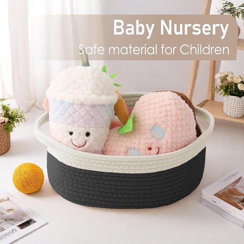 JMvicyroam Woven Storage Baskets - Small Rope Organizer with Handles | White & Black, 2-Pack for Gifts & Toys