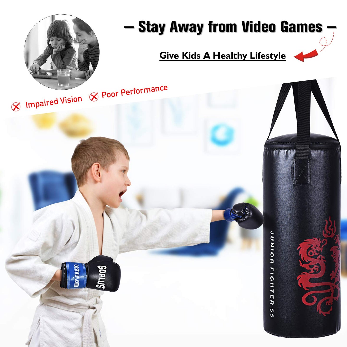 Goplus Punching Bag Set with Gloves, 22LBS/ 40LBS Filled Kick Boxing Bag, Rucksack, Jump Rope, Firm Hook, Heavy Bag for Adults MMA Training, Muay Thai, Krav MAGA, Taekwondo, Karate