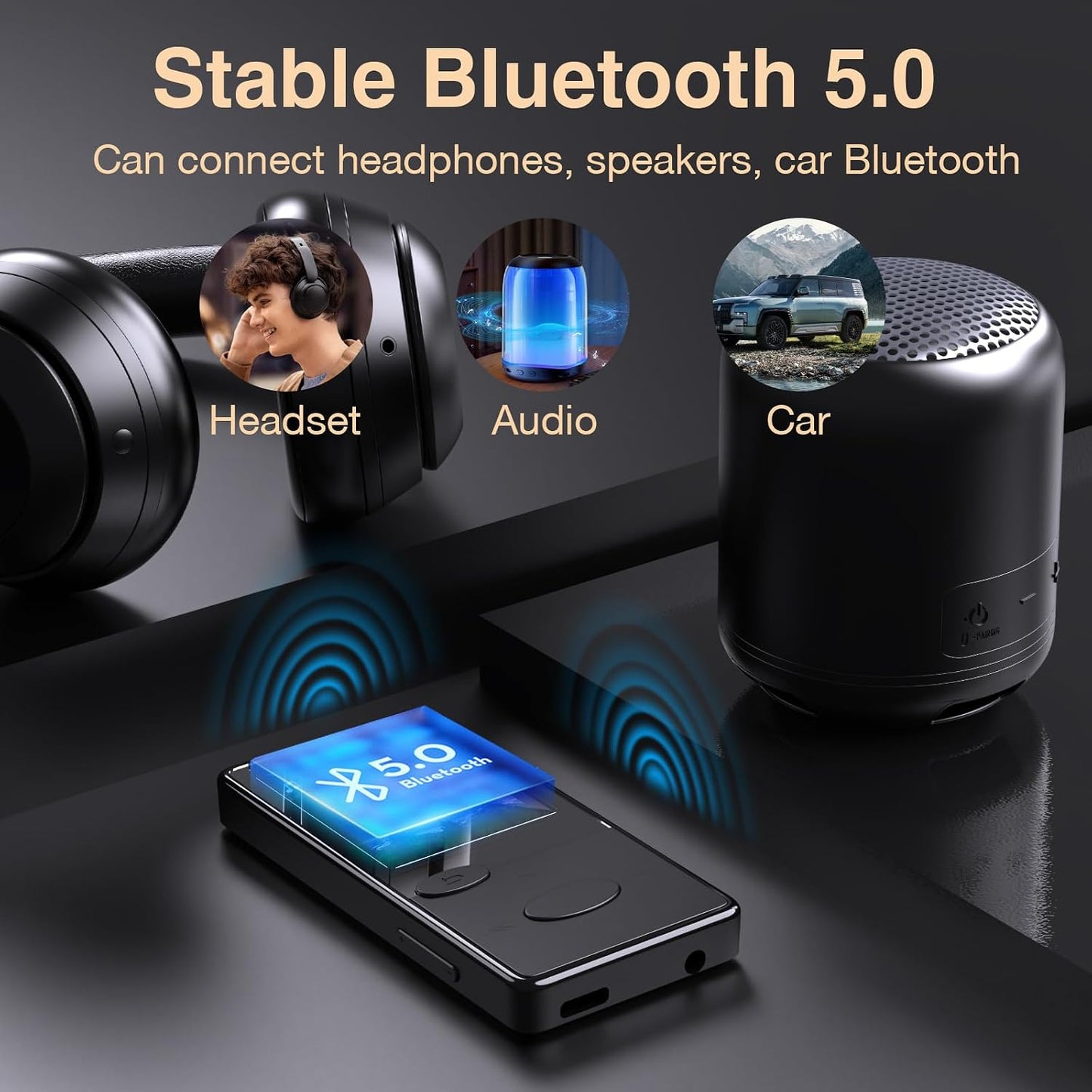 Aiandcc 64GB Mp3 5.3 Mp3 Player with Bluetooth HiFi Sound, Player with FM Radio, Mini Music Player for Kids Adults