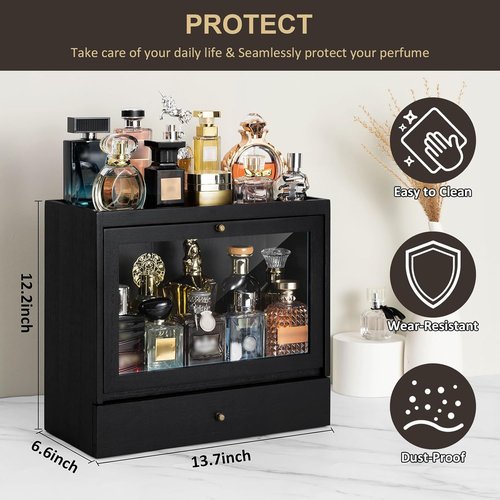 Emfogo Cologne Organizer - Solid Wood Perfume Holder with Drawer Storage | Large Capacity & Dustproof
