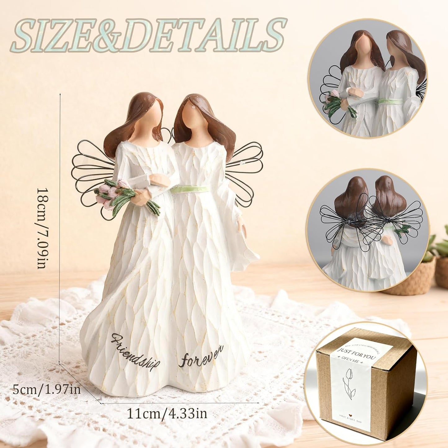 Skiennix Friendship Angel Figurine - Emotional Support Resin Sculpture for Best Friends | Graduation Gift