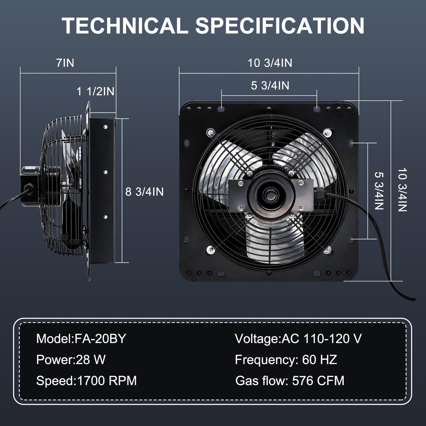 Criditpid 7 Inch Wall Shutter Exhaust Fan, Kitchen Exhaust Fan with ON/OFF Switch for Attic, Gable, Shed, Basement, Greenhouse, Garage Door Exhaust Fans, 576CFM, 1700RPM, Black