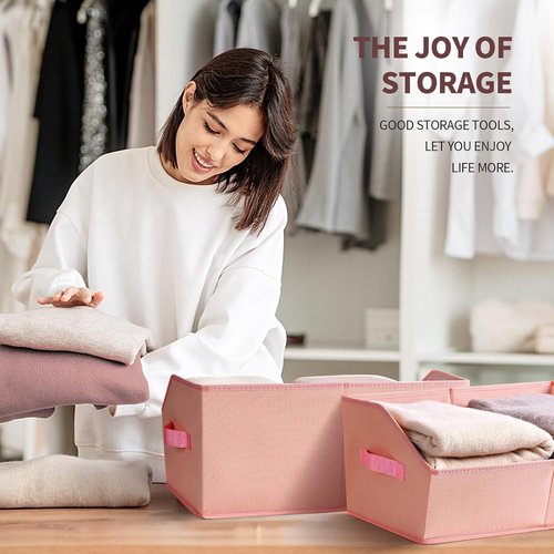 Homsorout Storage Baskets - Decorative Trapezoid Bins with Handles for Closet Organization | 3 Pack, Pink