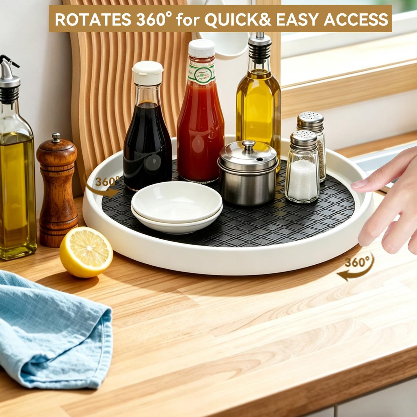 P PRETIRENO Lazy Susan Turntable Organizer, 10 Inch 360° Rotating Tray for Kitchen Cabinet, Pantry, Countertop, Fridge - Non-Skid Spice Rack Storage for Bathroom, Vanity, Makeup