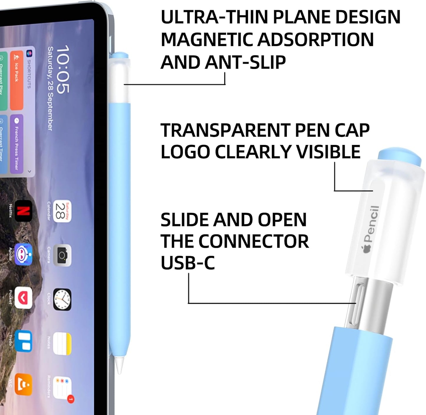 AZF Compatible with Apple Pencil USB C case, Non-Slip Silicone Sleeve Protective Cover for Apple Pencil (USB-C)