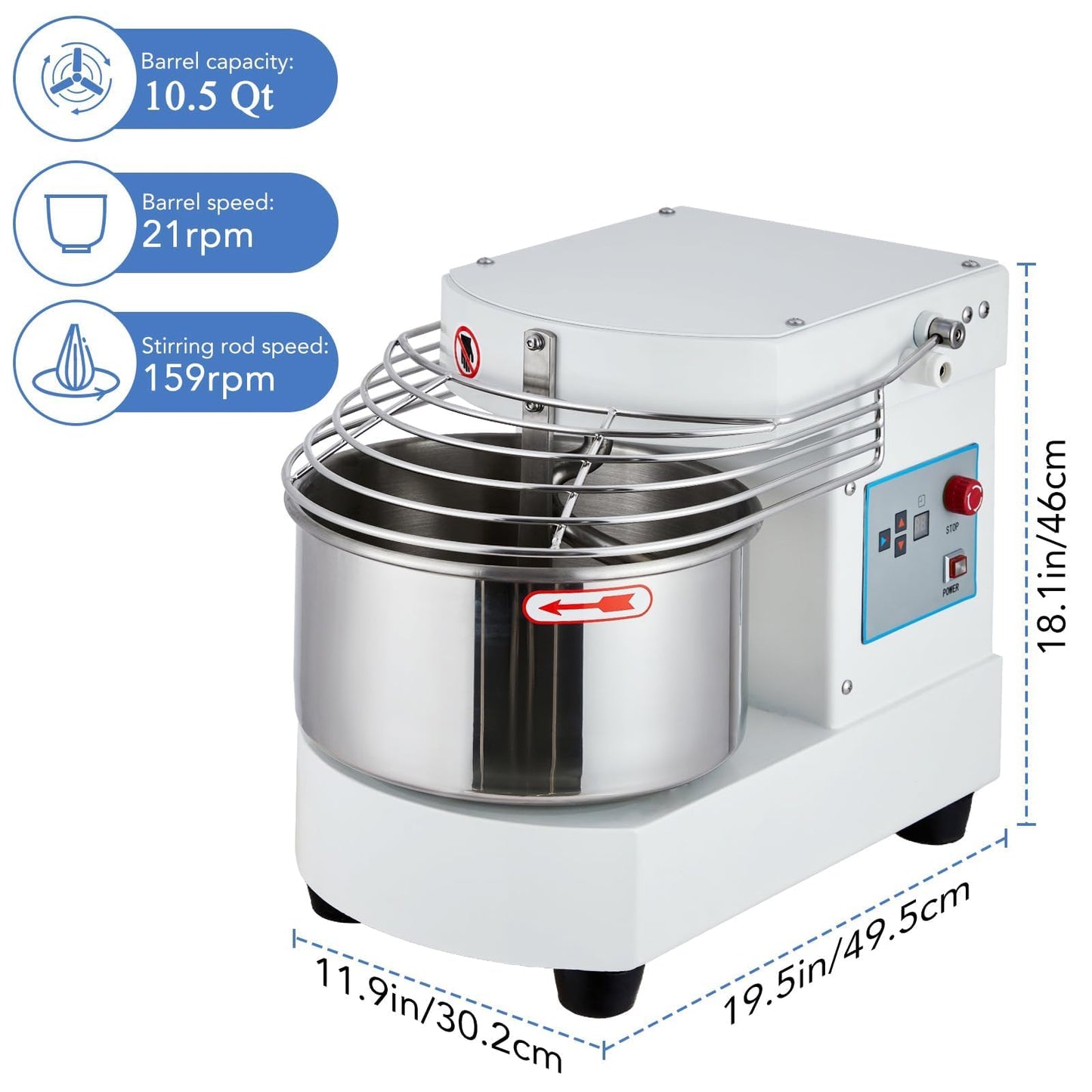 GarveeHome 10.5 Qt Commercial Stand Mixer, 650W Touch Screen Control with Timer & Safety Shield, Dual Rotating Dough Machine, Stainless Steel Bowl for Restaurant & Bakery