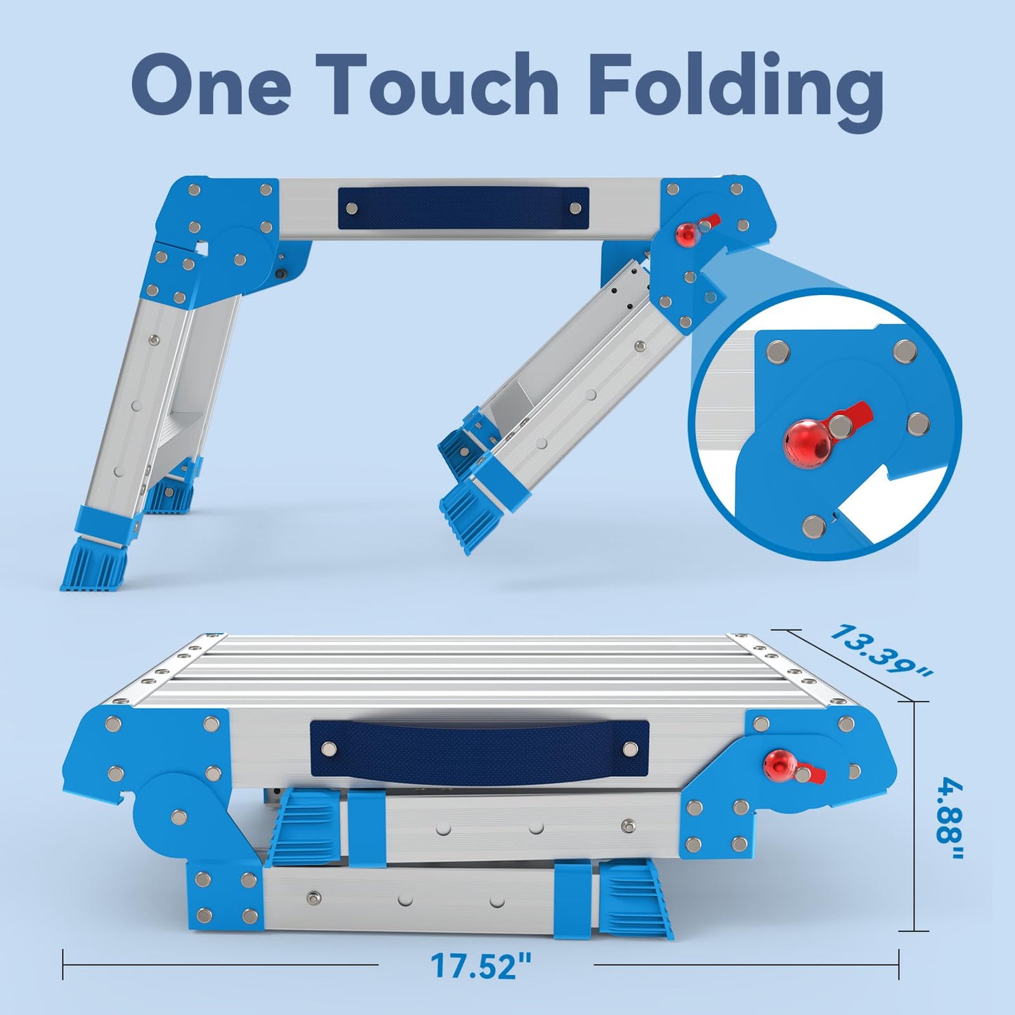 Loyoda Work Platform 440 Lbs, Folding Step Stool with One-Touch Automatic Fold, 3 Height Adjustment Step Platform, Perfect for RV Cleaning, Home Painting and Reaching High Places, Standard