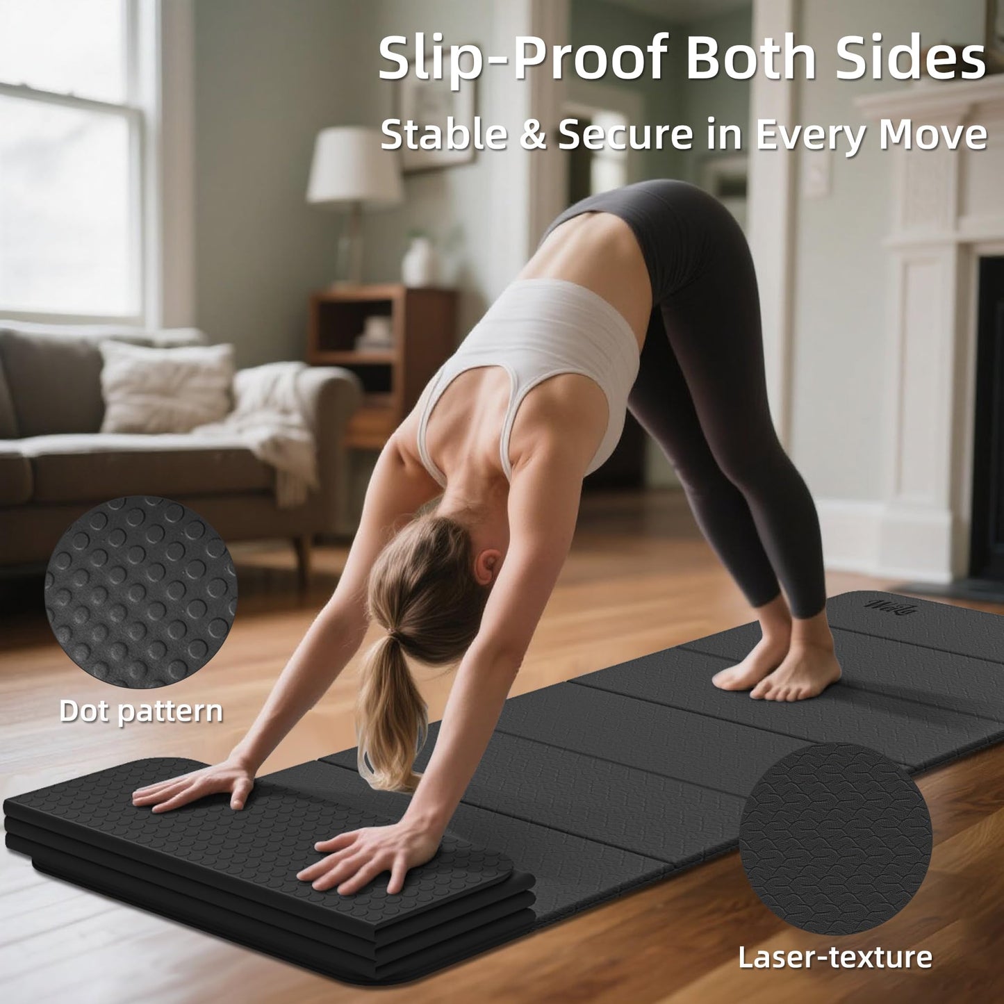 1/2 Inch Extra Thick Yoga Mat Pilates Equipment, 70"x24" Odorless Workout Mats for Home Gym, Non-slip Exercise Mats for Women Men Home Workout, Foldable Yoga Mats for Travel Camping Sleeping(Charcoal)