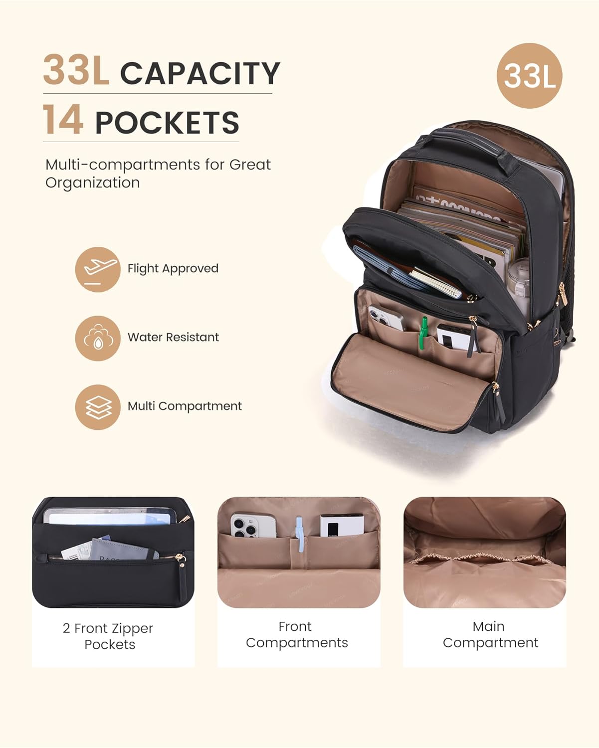 Backpack 17.3" Backpack LOVEVOOK Laptop for Women with Leather Trim & Tumbler Pockets, Work Purse, Travel Personal Item
