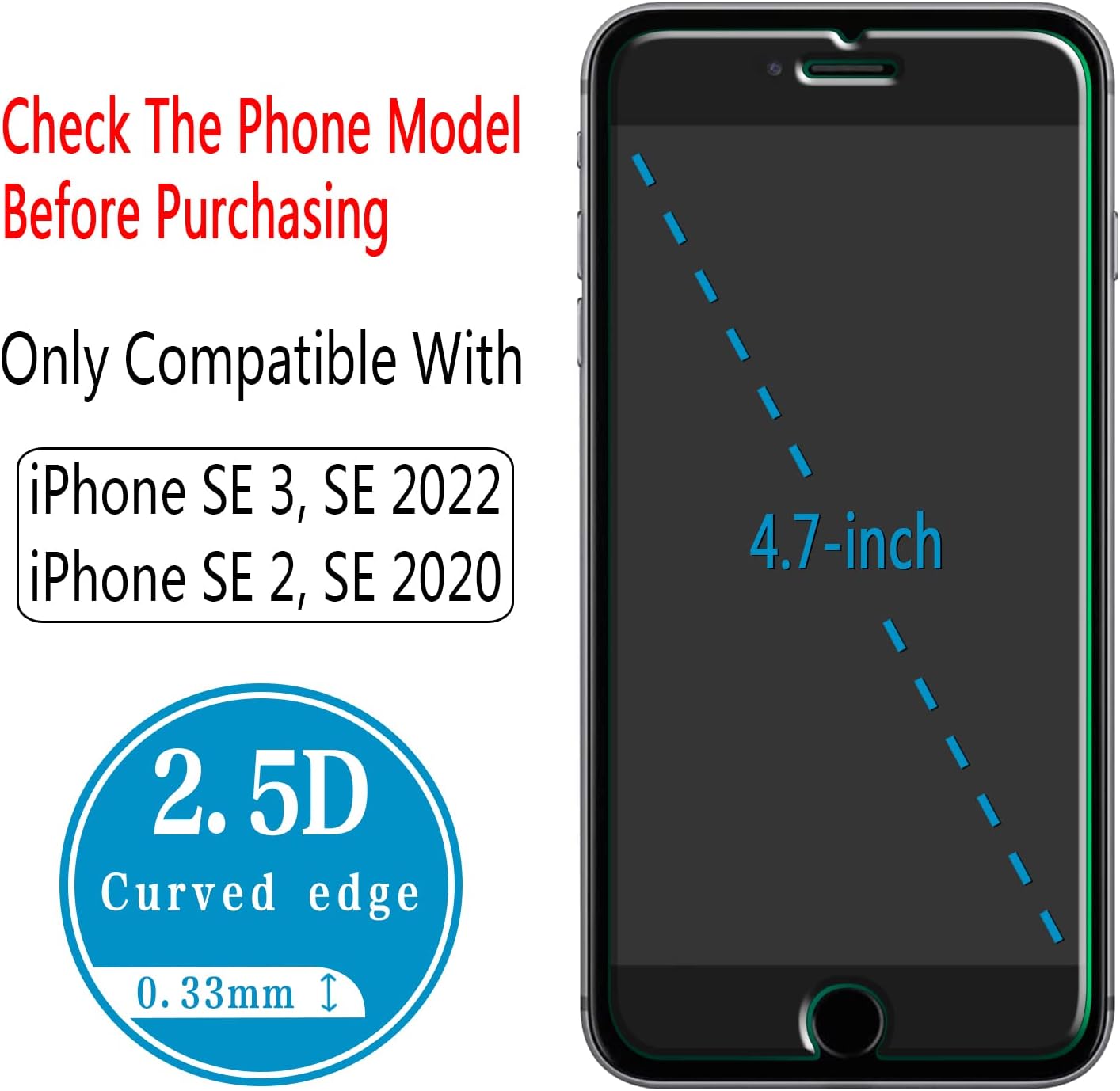 (2 Pack) 3, 2022, 2, 2020 HPTech Screen Protector for iPhone SE SE iPhone SE SE Tempered Glass, Anti Scratch, Bubble
