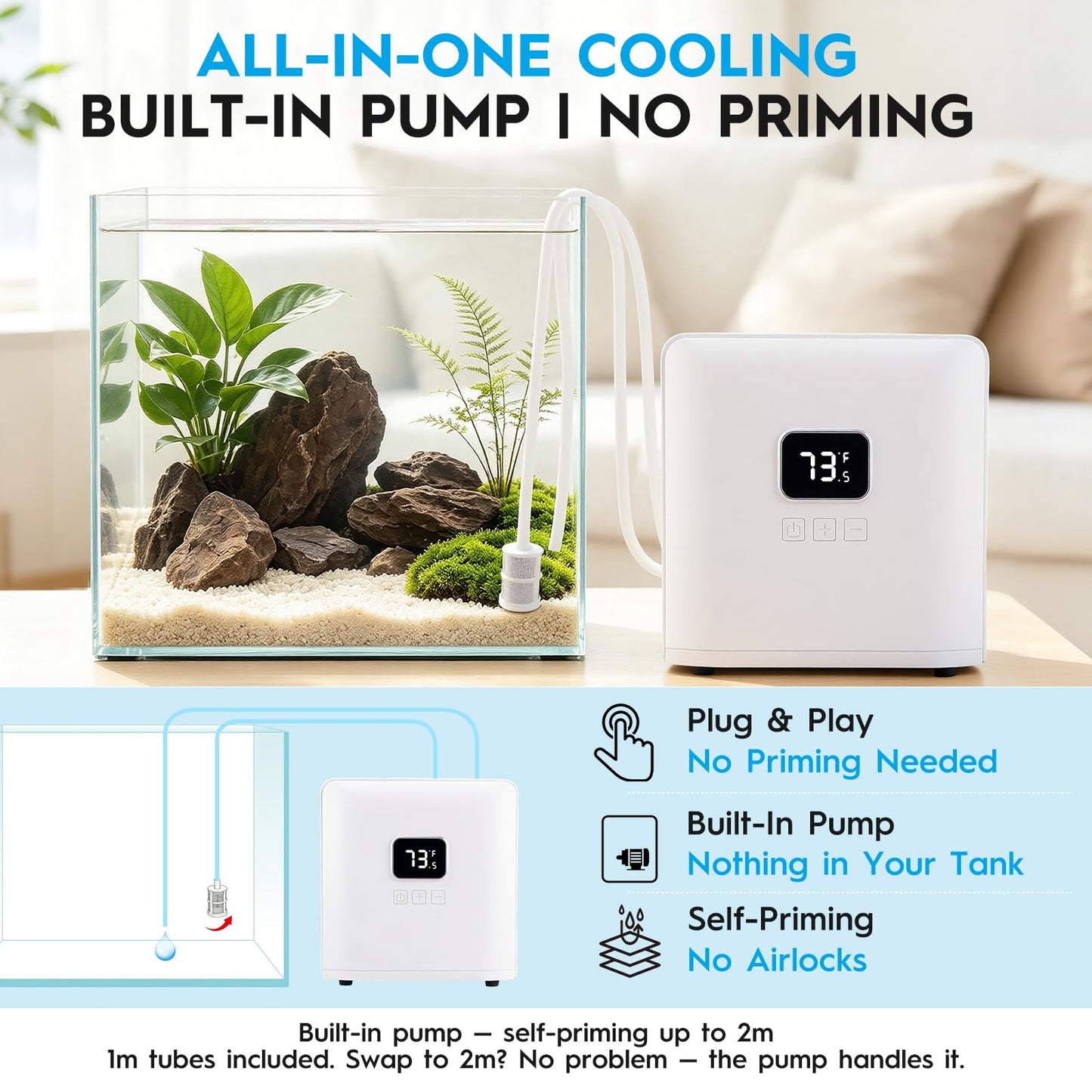Fox plunge Upgraded 1/13HP Aquarium Chiller,Hydroponic Cooling System,Fish Tank Chiller with Compressor Quiet Cooling & Built-in Pump for Coral Shrimp/Axolotl (26gal/100L)