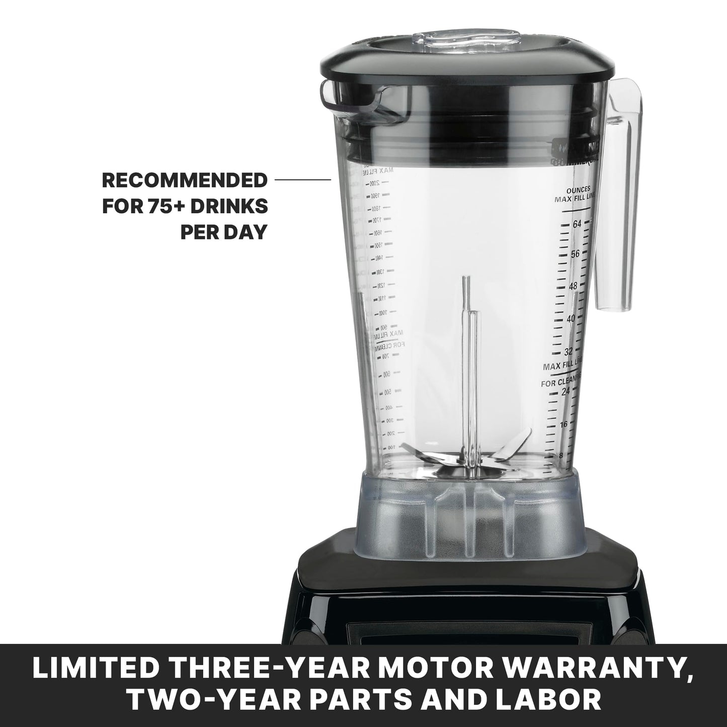 Waring Commercial MX1000XTX 3.5 HP Blender with Paddle Switches, Pulse Feature and a 64 oz. BPA Free Copolyester Container, 120V, 5-15 Phase Plug, Black