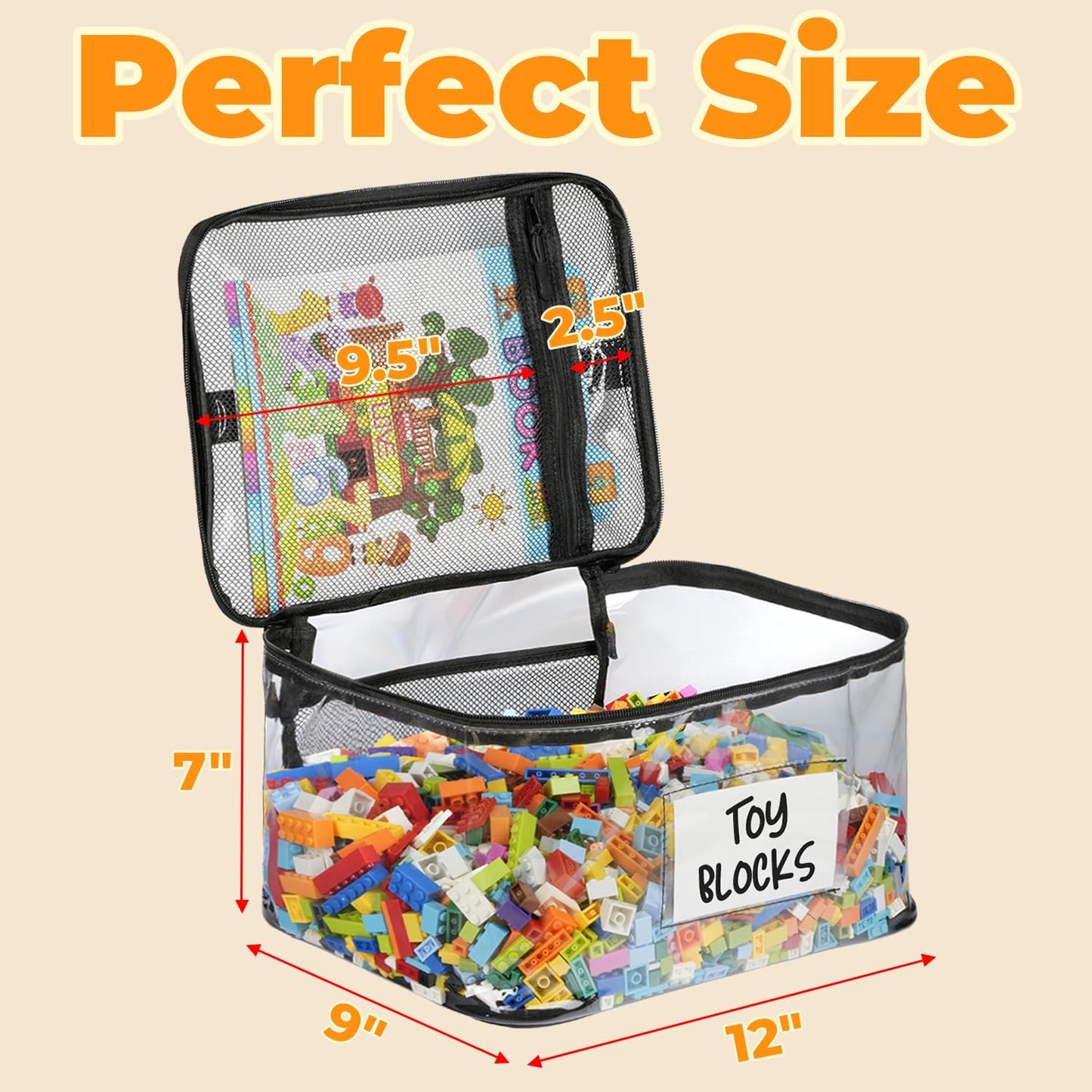 Skiennix Extra Large Toy Storage Bags - 6-Pack Waterproof Zipper Organizers for Kids' Toys & Games | Durable, BPA-Free
