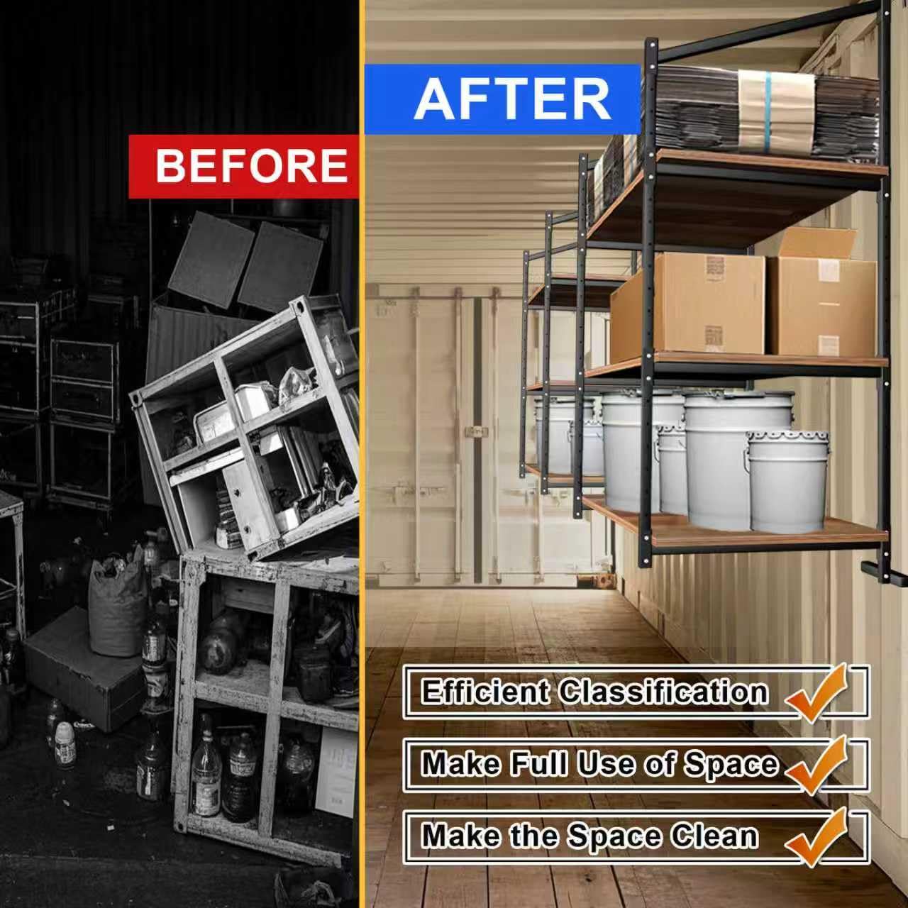 Kerty 4 Pack Shipping Container Shelving Bracket, 3-Tier Shipping Container Shelf with Adjustable Height, Suitable for Heavy Duty Trailer Containers (22" D x 58" H)