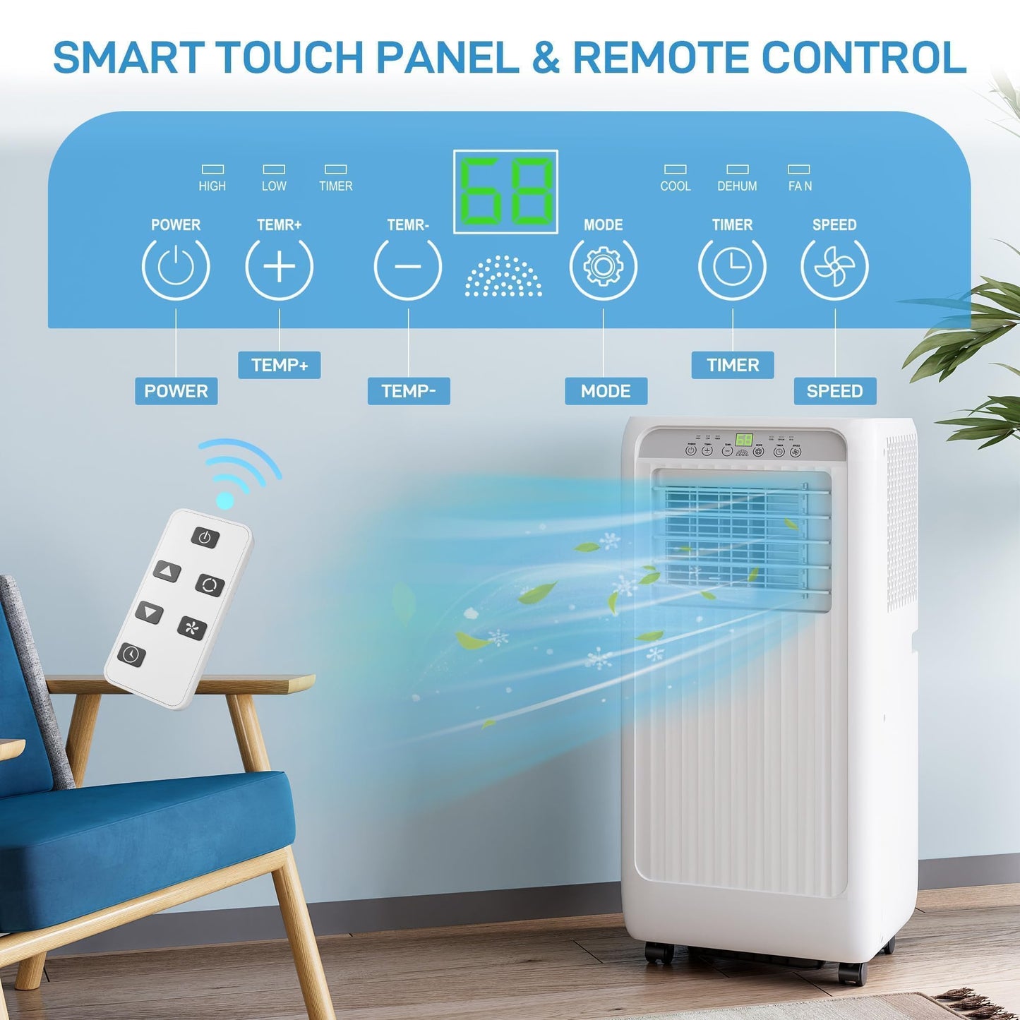GarveeLife Portable Air Conditioner,10,000 BTU for Rooms up to 450 Sq.Ft., Smart Compact AC Unit with Cooling, Dehumidifier, Fan, Remote Control and Window Kit, White