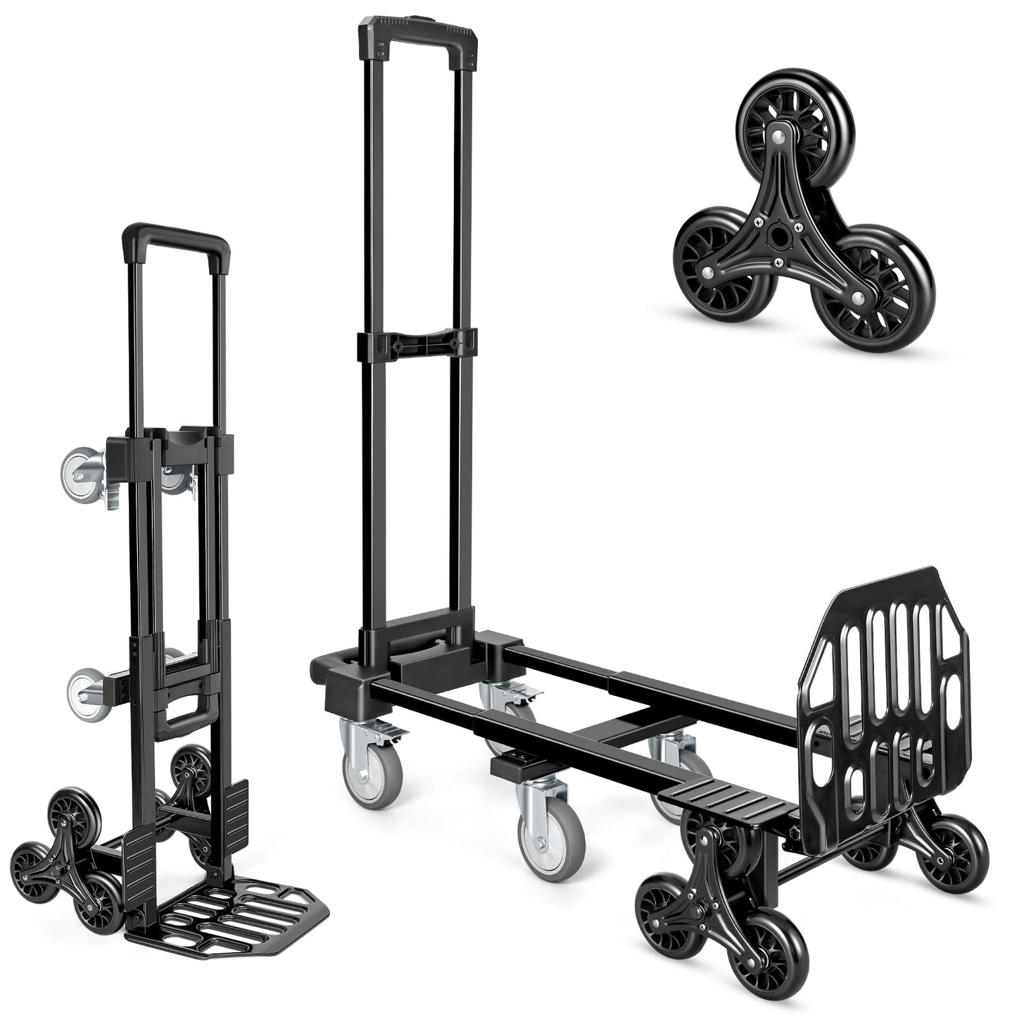 KEDSUM 3-in-1 Convertible Stair Climbing Dolly, 660LBS Heavy Duty Dolly Cart with Wheels, Hand Truck with Adjustable Handle Angle & Expandable Base for Home, Warehouses, 10-Wheel Design with Brakes