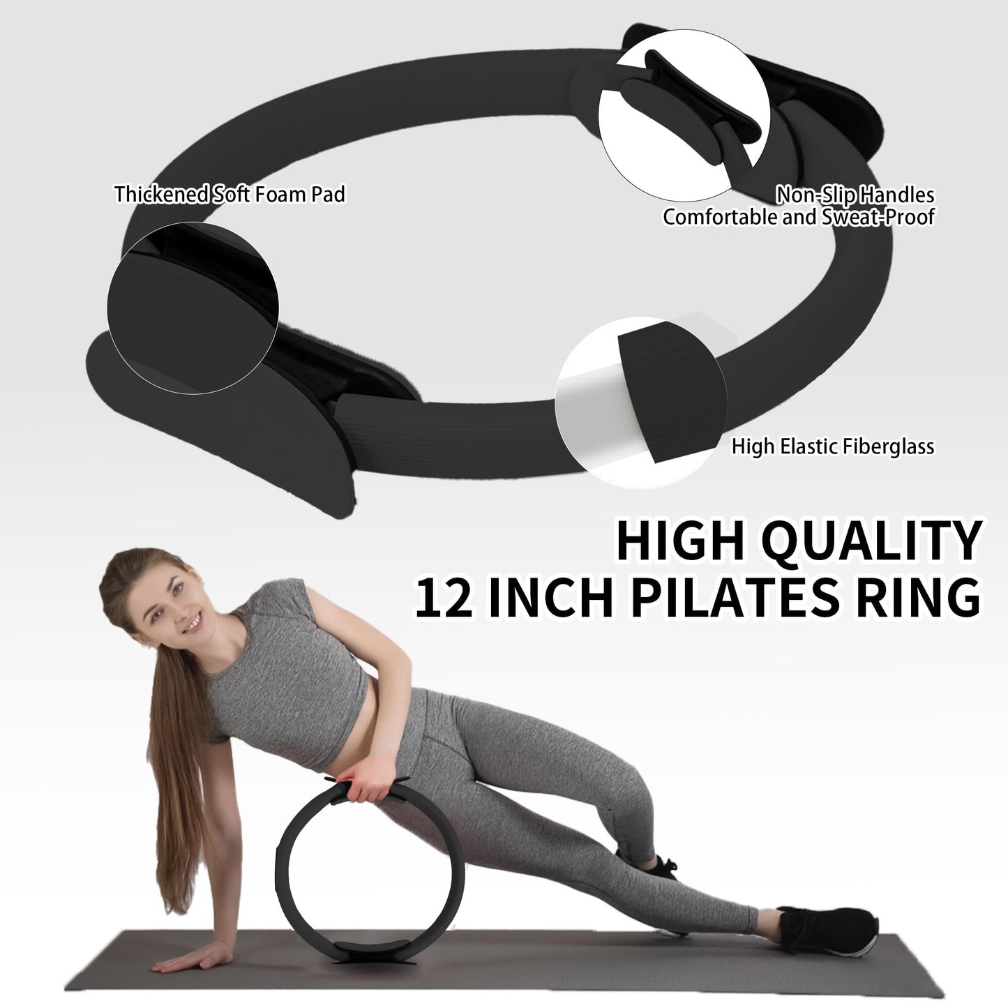 DICYWUDI Pilates Essentials Kit for Home Women, Pilates Equipment for Workouts, 6 Fabric Resistance Bands, 12 Inch Magic Circle Yoga Ring, Mini Exercise Ball, Great Exercise Accessories