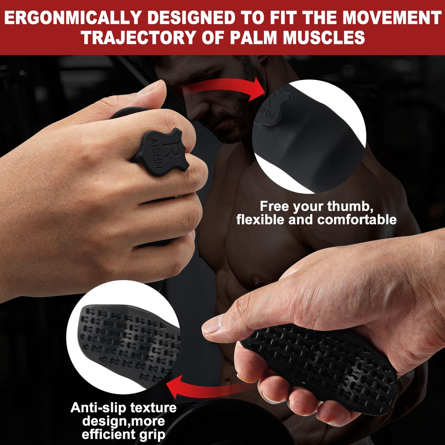 AISHN 2 pcs Anti-Slip Silicone Rypt Grips for Men & Women, Hand Grip Gryp Weight Grip for Deadlifts Pull-Ups, Gym Grips, Lifting Grips for Weight Lifting, Heavy Stuff Carrier Large Black