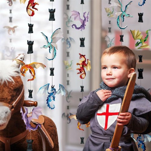 Cheerland Dragon Party Decorations Medieval Dragon Decoration Hanging Fire Wings Garland Geometric Fantasy Castle Streamer Banner Decoration Fantasy Birthday Renaissance Theme Backdrop Pack of 6
