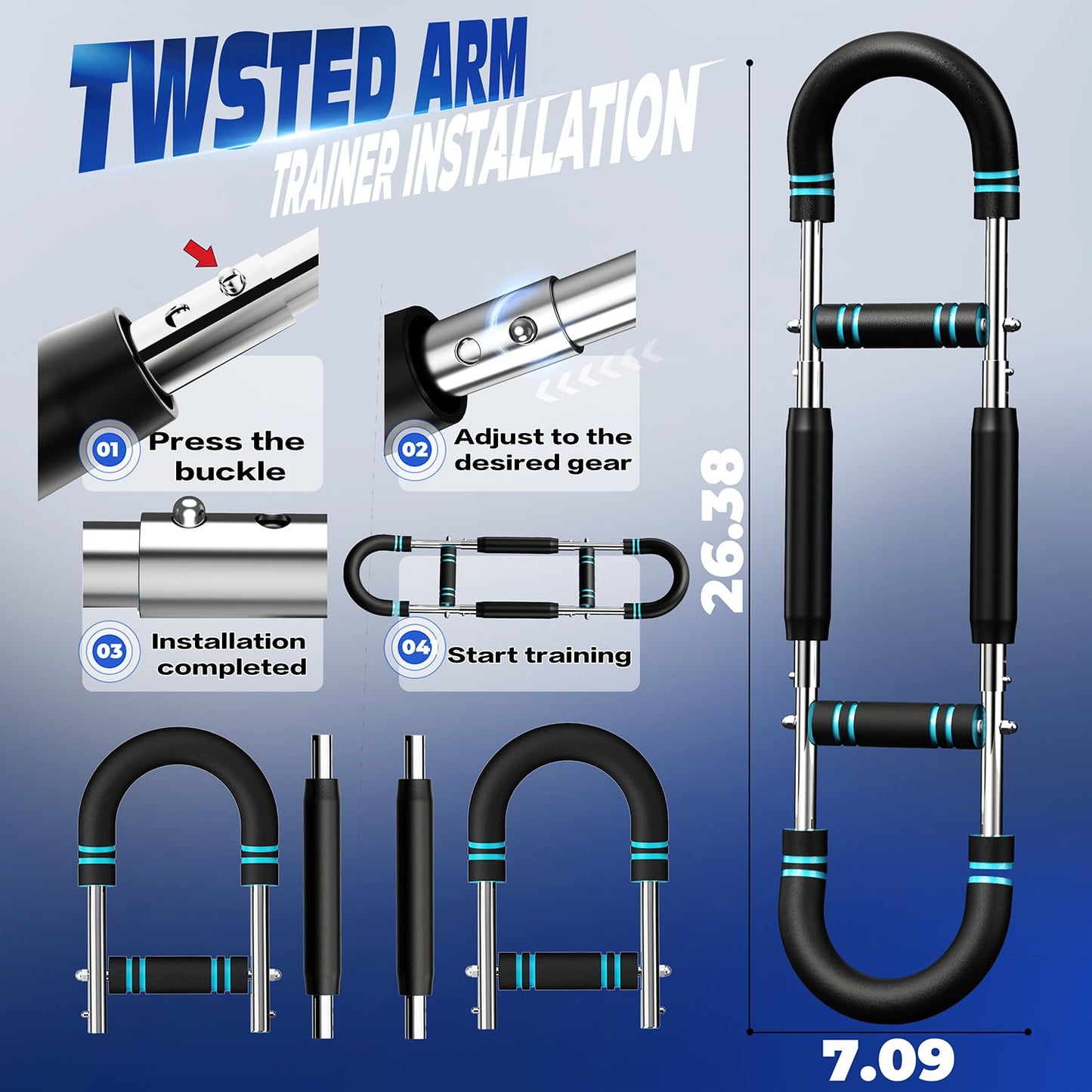 Twister Arm Trainer, Adjustable Chest Workout Equipment for Men & Women, Home Gym Strength Trainer, Muscle Builder & Strength Training for Arms, Chest (Blue, 20-60lb)