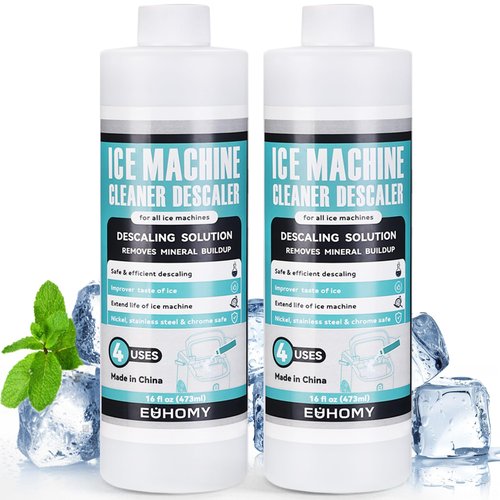 EUHOMY Ice Machine Cleaner Descaler, 32 Fl OZ Ice Maker Cleaner (8 Uses), Ideal Universal Descaling Solution for All Brands Ice Maker, Single Use Coffee and Espresso Machines (2 Bottles)