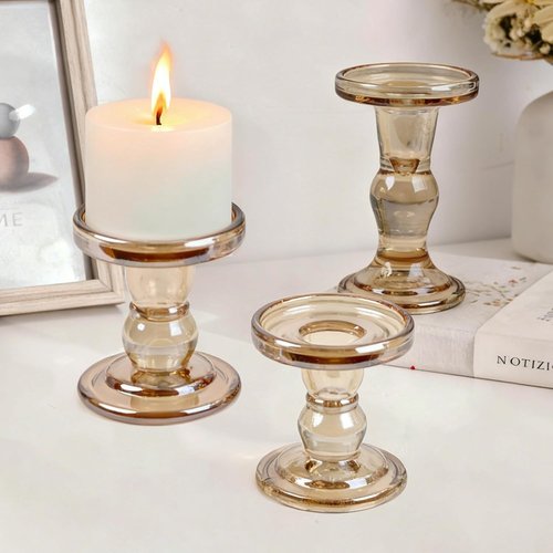 Glass Candle Holders - Set of 3 Elegant Holders for Pillar & Tealight Candles | Perfect Home Decor