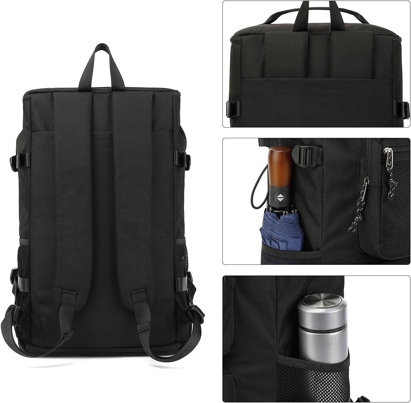 Backpack 4-Way Kalesi Gym Duffle Bag Waterproof with Shoes Compartment for travel Sport Hiking laptop (Black)