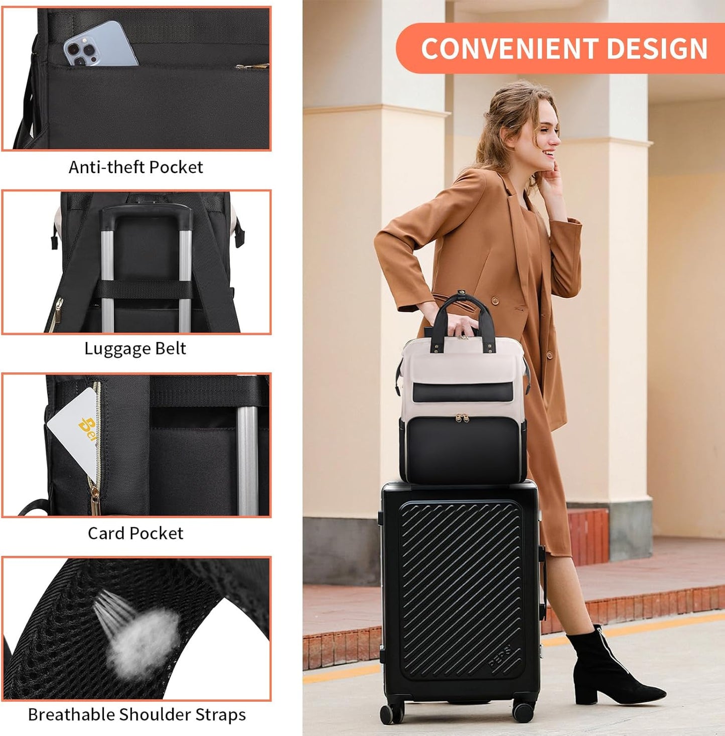 Backpack 15.6 Inch Backpack Backpack BERTASCHE Lunch for Women, Laptop with Insulated Cooler Lunch box, Work