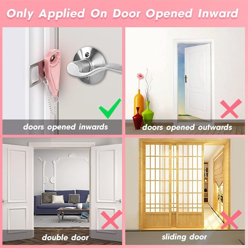 AceMining Portable Door Lock - Enhance Home Security & Privacy | Travel Lockdown for Hotels & Apartments - Pink (1 Pack)