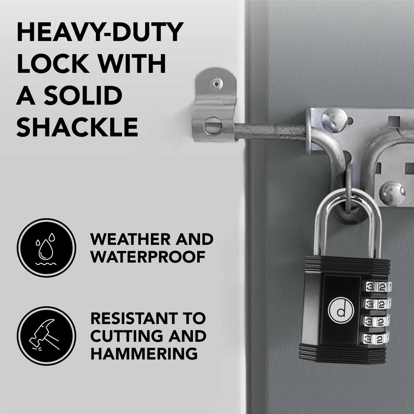 Padlock 4 Digit Combination Lock - for Gym School Locker, Outdoor Gate, Shed, Fence, and Storage - Weatherproof Metal - Keyless, Easy to Set, Resettable - Black