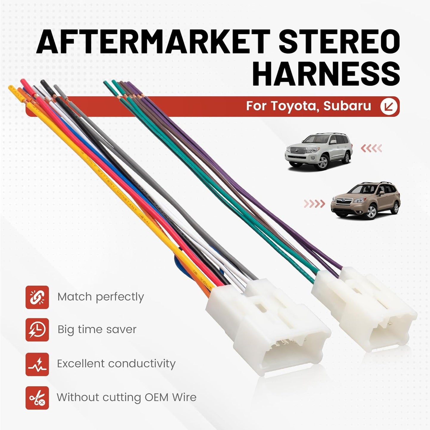 RAV4 1987-2019 RED WOLF Radio Wiring Harness Connector Select for Toyota Camry Corolla Prius Mount Aftermarket Car