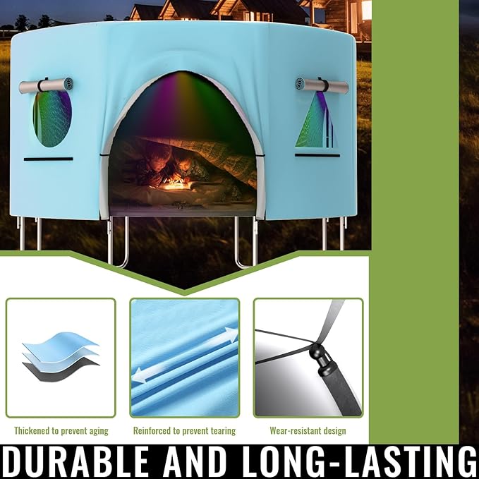 Gardenature 10FT/12FT/14FT Trampoline Tent(Tent Only), Fit Round Trampolines, Shade Cover with LED Light, Outdoor Trampolien Accessories, Anti-Tear