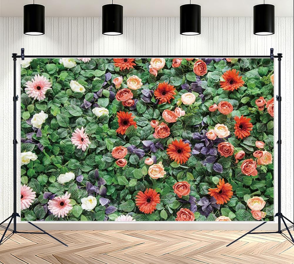 MOONDECO Flower Wall Backdrop Colorful Floral Photography Background Mixed Color Gerbera Daisy Photo Banner Girls Women