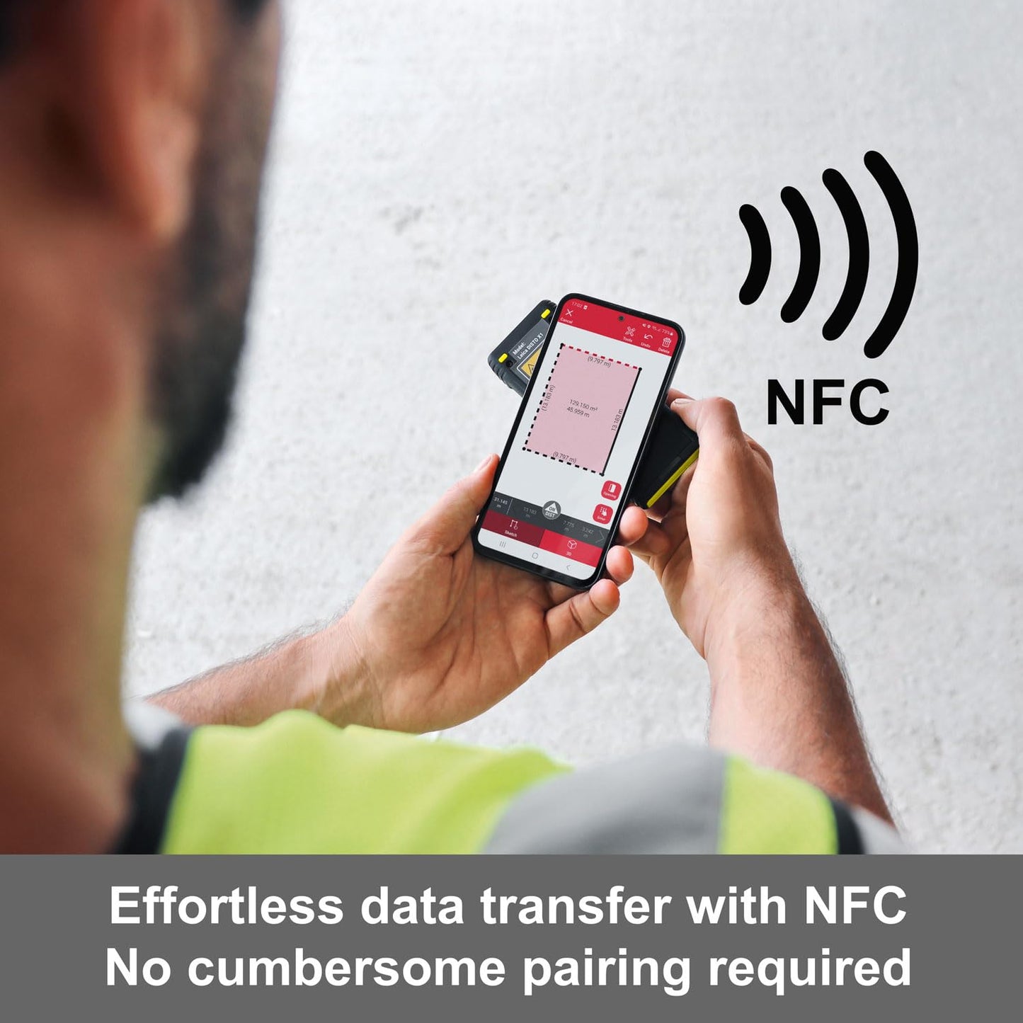 Leica Disto X1 - Range 330 ft, Bluetooth 4.2 and NFC Data Transfer, add and Subtract, Volume, 4-line Display, IP 65 dust and waterjet Protection and 6 ft Drop Tested, Hand Loop, Pouch.